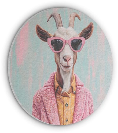 Akoestisch wandpaneel rond 30x30 cm - Vilt schilderij Zonnebril - Roze - Geit - Horen - Ronde akoestische panelen - Geluidsdempende wanddecoratie - Geluidsisolatie wandcirkel - Muurdecoratie geluidspanelen