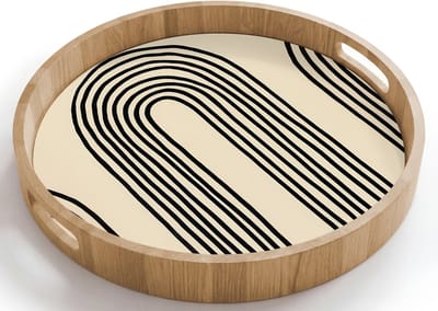 Dienblad rond 40x40 cm - Schootdienblad hout - Boogvormen - Zwart - Strak - Borrelplank rechthoek - Plateau houten dienbladen