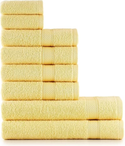 SnelShoppen - Luxe Gele Handdoeken Set 8 Stuks - 2 Badhanddoeken 70x140 cm, 4 Handdoeken 50x90 cm, 2 Gastendoeken 30x50 cm - 100% Katoen, Fluffy Zacht