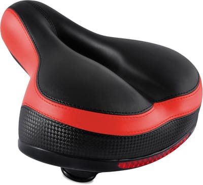Comfortabel fietszitje voor mannen en vrouwen, fietszadel vervangkussen, zacht high-density memory foam, met dubbele schokabsorptie rubberen ballophanging, geschikt voor binnen- en buitenfietsen (zwart en rood)