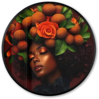 Poster in lijst Rond - Fotolijst 60x60 cm - Posters - Vrouw - lychee - exotisch - Ronde posterlijst zwart - Decoratie - Wanddecoratie woonkamer - Muurdecoratie slaapkamer