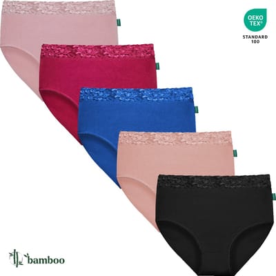 Dames Kanten Maxi Slip - Effen - Mix Kleuren - 5-Pack - Maat S/M - Bamboe Viscose - Dames Ondergoed - Lingerie