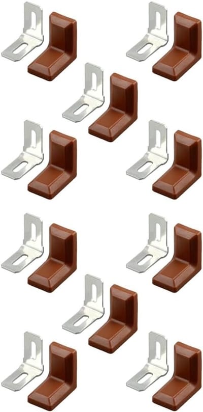 Set van 10 L-vormige hoekbeugels voor houten planken - 90 graden hoekbeugels van metaal met plastic afdekking voor stevige bevestiging en optimale ondersteuning