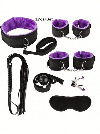 Oneay BDSM bondage 7-delige set, hoogwaardige seksspeelgoedset voor stellen, SM-set voor volwassenen, anale inserter voor man en vrouw, penisring, handboeien bondage SM-set, seksspeelgoed