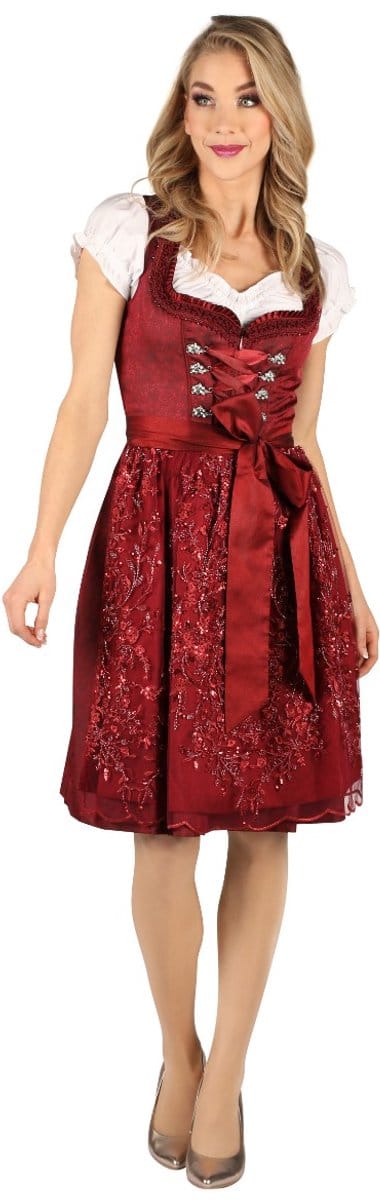 Dirndljurk Michaela Volwassenen Vrouwen Bordeaux Oktoberfest Maat 38