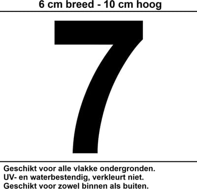 Huisnummer Sticker | Nummer 7 | 10 CM ZWART | Container Sticker | Cijfer Stickers