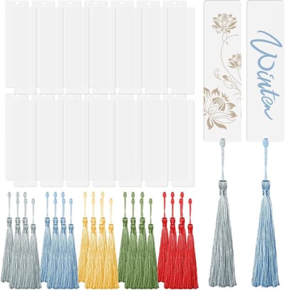 Thijox - 30 Stuks Blanco Acryl Bladwijzer met Veelkleurige Kwastjes - Rechthoekige Decoratieve Boekenleggers voor Creatieve Knutselprojecten, Cadeaula