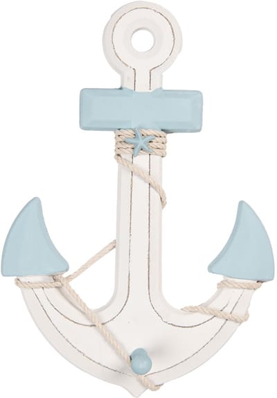 Clayre & Eef Decoratie Anker 22x5x33 cm Wit Blauw MDF