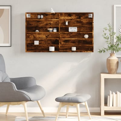 vidaXL - Vitrinekast - 100x8,5x58 - cm - bewerkt - hout - gerookt - eikenkleurig