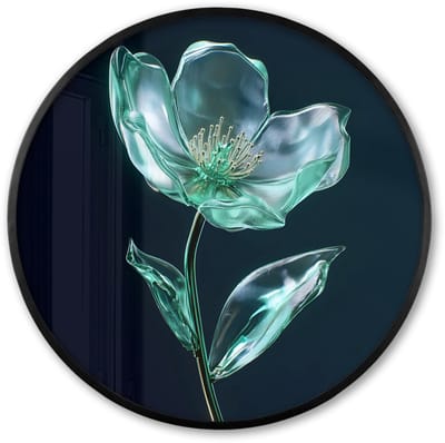 Poster in lijst Rond - Fotolijst 60x60 cm - Posters - Bladeren - Bloem - Glazen - Donkerblauw - Ronde posterlijst zwart - Decoratie - Wanddecoratie woonkamer - Muurdecoratie slaapkamer