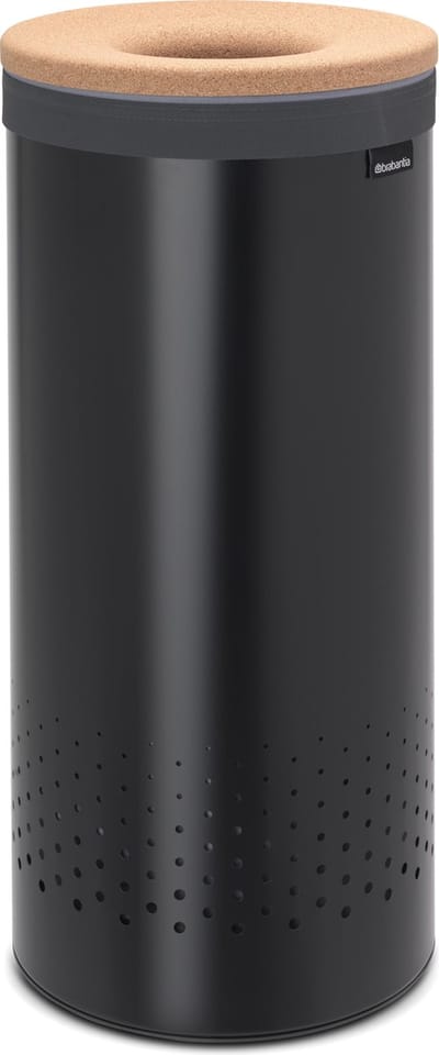 Brabantia Wasmand - met Deksel - 35 l - Matt Black/Kurken deksel