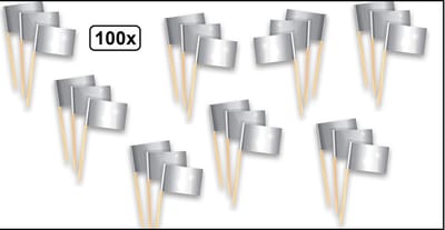100x Cocktailprikker metallic zilver - Festival thema feest silver party food hapjes huwelijk