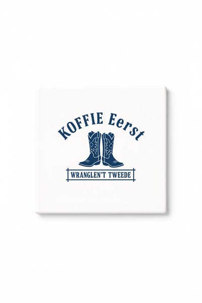 Koffie Eerst Tegel – Grappig Cowboylaarzen Design – “Wrangelen Tweede” Keramische Decoratieve Tegel Cadeau voor Koffieliefhebbers