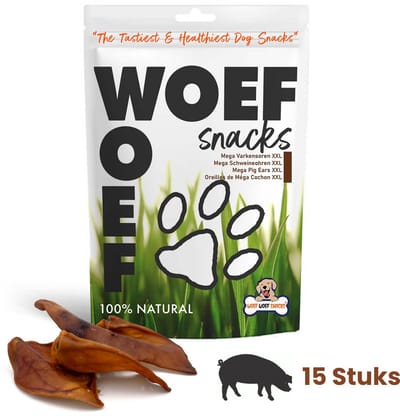 Woef Woef Snacks Hondensnacks Varkensoren XXL 15 stuks - Kauwsnacks - Gedroogd vlees - Varken - Alle honden vanaf 10kg - Geen toevoegingen