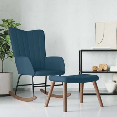 vidaXL - Schommelstoel - met - voetenbank - fluweel - blauw