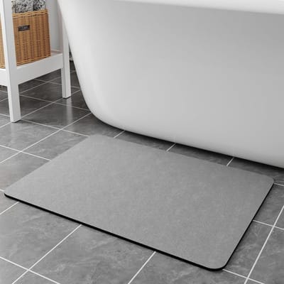 Badkamermat - Diatomeeënaarde Badkamermat - Absorberende Voermat voor Huisdieren - Dunne Mat - 60 x 40 cm - Sneldrogend en Absorberend - Antislip - Grijs