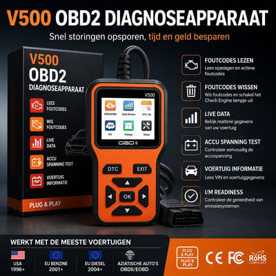 OBD2 Diagnoseapparaat V500 – Auto Uitleesapparaat – Foutcodelezer – OBDII Scanner – Live Data – Accuspanning Test – Benzine & Diesel