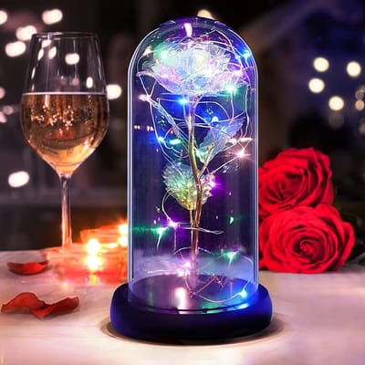 Dailygoods- Rozen Geschenkset - Eeuwige Roos in Glas - LED Lamp - Romantische Versiering - Huwelijkscadeau - Uniek Cadeau voor Vrouw - Romantisch Cadeau