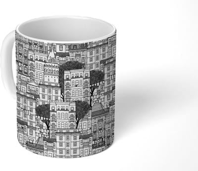 Mok - Koffiemok - Patroon - Huizen - Steden - Mokken - 350 ML - Beker - Koffiemokken - Theemok