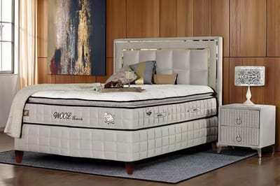 BSS Bedding WoolTouch - Boxspring - Complete Boxspring - 160x200 - Inclusief Dekbed - Bedden - Natuurlijke Schapenwol - Luxe Bed Set - Slaapkamerbed - 1 x Matras met Topper, 2 x Bedbox, 1 x Hoofdbord
