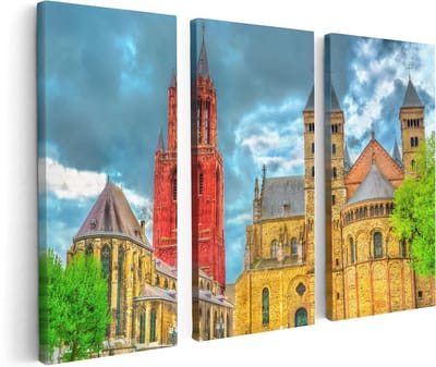 Artaza Canvas Schilderij Drieluik Basiliek van Sint Servaas in Maastricht - 120x80 - Foto Op Canvas - Canvas Print