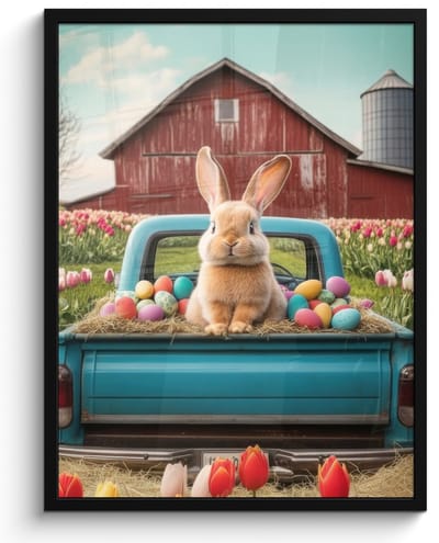 Poster in lijst - Fotolijst 50x70 cm - Posters - Konijn - Boerderij - Eieren - Posterlijst zwart - Decoratie - Wanddecoratie woonkamer - Muurdecoratie slaapkamer