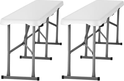 6 Ft Kunststof Opklapbare Bank, Draagbare Binnen-/Buitenbank voor Picknick, Terras, Kamperen en Dineren, Opvouwbare HDPE-Stoel voor Tuin, Sport En Multifunctionele Activiteiten, Set van 2, Wit