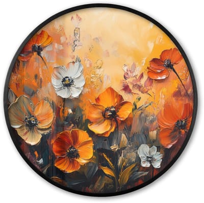 Poster in lijst Rond - Fotolijst 60x60 cm - Posters - Bloemen - Abstract - Herfst kleuren - Modern - Natuur - Ronde posterlijst zwart - Decoratie - Wanddecoratie woonkamer - Muurdecoratie slaapkamer