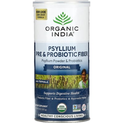 Organic India, Fibres alimentaires prébiotiques et probiotiques à base de cosses de psyllium, Original, 283,5 g (10 oz)