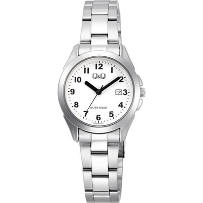 Q&Q C29A-001PY - Horloge - Polshorloge - Analoog - Vrouwen - Dames - stalen band - Rond - Metaal - Cijfers - Datumaanduiding - Zilverkleurig