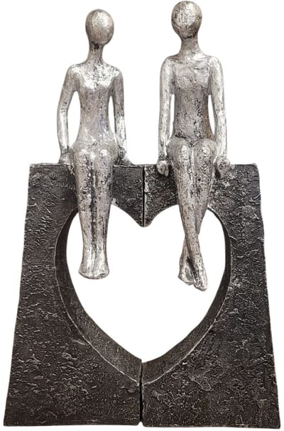 sculptuur beeld de liefde vinden bij elkaar - polyresin - 4x26x27 cm grijs antiek