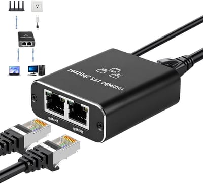 Ethernet Splitter - Netwerk Adapter - Netwerk Uitbreiden - Gigabit Snelheid - 2 Poorten - Zwart
