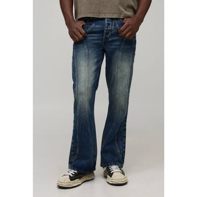 Rechte Uitlopende Gewassen Western Panel Jeans | Mid Wash | Size 28R