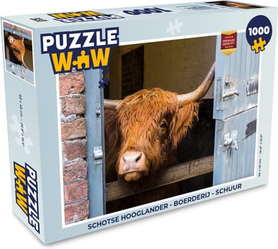 Puzzel Schotse Hooglander - Boerderij - Schuur - Legpuzzel - Puzzel 1000 stukjes volwassenen