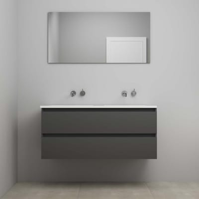 On-Line Badkamermeubelset - 120 cm - Voorgemonteerd - Acryl Wastafel - Kraangat naar Keuze - Spiegel - Mat Antraciet