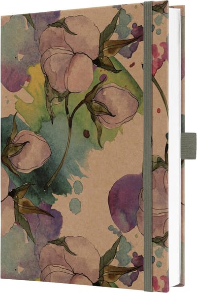 SnelShoppen - Notitieboek A5 Gelinieerd met 100 g Papier, 192 Pagina's, Hardcover van Kraftpapier, Veganistisch, Duurzaam, Bloemenprint in Blauw en Pa