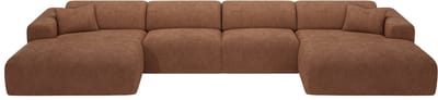 Vente-unique Grote, panoramische hoekbank in terracotta ribfluweel met fijne ribbels POGNI van Maison Céphy