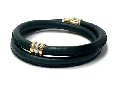 NIEUW! Jolla - dames armband zilver - leer - magneetsluiting - bedels - tweekleurig - Golden Touch - Donker Groen