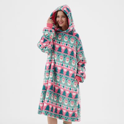 JOLLY-SANTA - hoodie 70x110 cm - volwassenen - hoodie deken kerst - Geranium Pink - roze