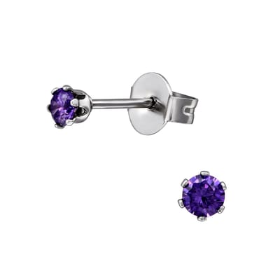CS Joy - Oorbellen - 3 mm - Chirurgisch staal - paars zirkonia - oorknoppen - kinderoorbellen ( zweerknopjes )