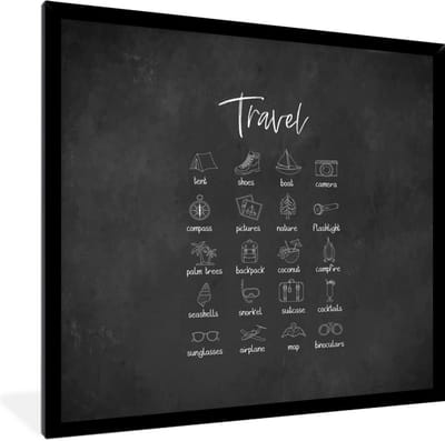 Fotolijst incl. Poster - Spreuken - Quotes - Travel - Boot - Camera - 40x40 cm - Posterlijst