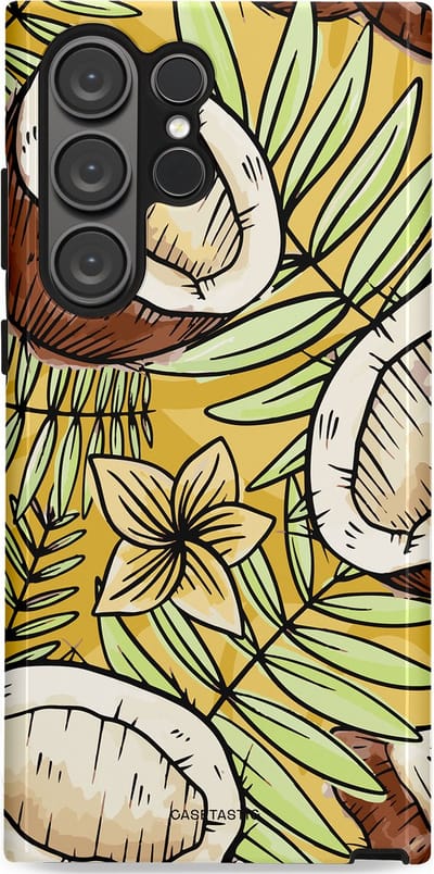 Casetastic Hoesje Geschikt voor Samsung S23 Ultra - Stijlvolle Beschermende Duo-layer Case - Zonnige Kokos Stijl