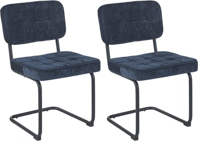Colenis - Buisframe Stoel Kita - Eetkamerstoel - Set van 2 - Donkerblauw - Chenille Stof - Metalen Frame - Industrieel Design