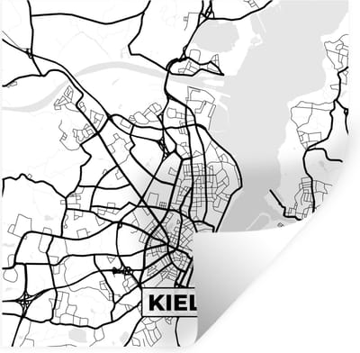 Muurstickers - Sticker Folie - Kiel - Plattegrond - Kaart - Stadskaart - 100x100 cm - Plakfolie - Muurstickers Kinderkamer - Zelfklevend Behang XXL - Zelfklevend behangpapier - Stickerfolie