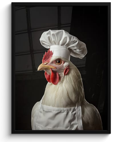Poster in lijst - Fotolijst 50x70 cm - Posters - Kok - Rood - Kip - Posterlijst zwart - Decoratie - Wanddecoratie woonkamer - Muurdecoratie slaapkamer