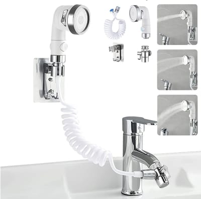Handdouche set met slang en houder voor wastafel, ideaal voor wastafel douche, gebruiksvriendelijk en praktisch