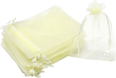 Fako Bijoux - 20 Organza Zakjes - 9x12 cm - Feestzakjes - Snoepzakjes - Cadeauzakjes - Sieradenzakjes - Ivoor - 9x12cm - 20 Stuks