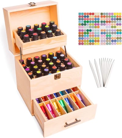 Houten Opbergdoos voor Essentiële Olie met 59 Gaten, Organizer voor Nagellak, Geur- en Lippenstiftproducten