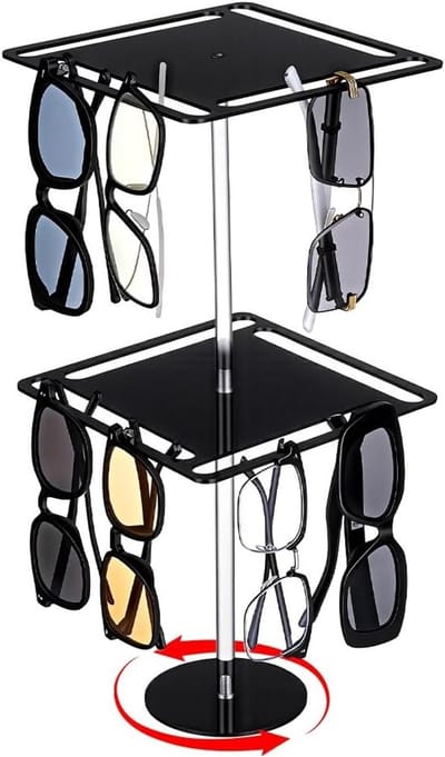 360° Roterend Brillenrek voor Zonnebrillen en Eyewear - 2-Tier Acryl Organizer voor Tafelblad en Dressoir, Ideaal voor Opberging en Presentatie van Brillen
