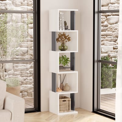 LUNOR® Milan - Boekenkast – Staande kast met 5 open vakken – (HxBxD) 161 × 35 × 30 cm – Wit/Antraciet